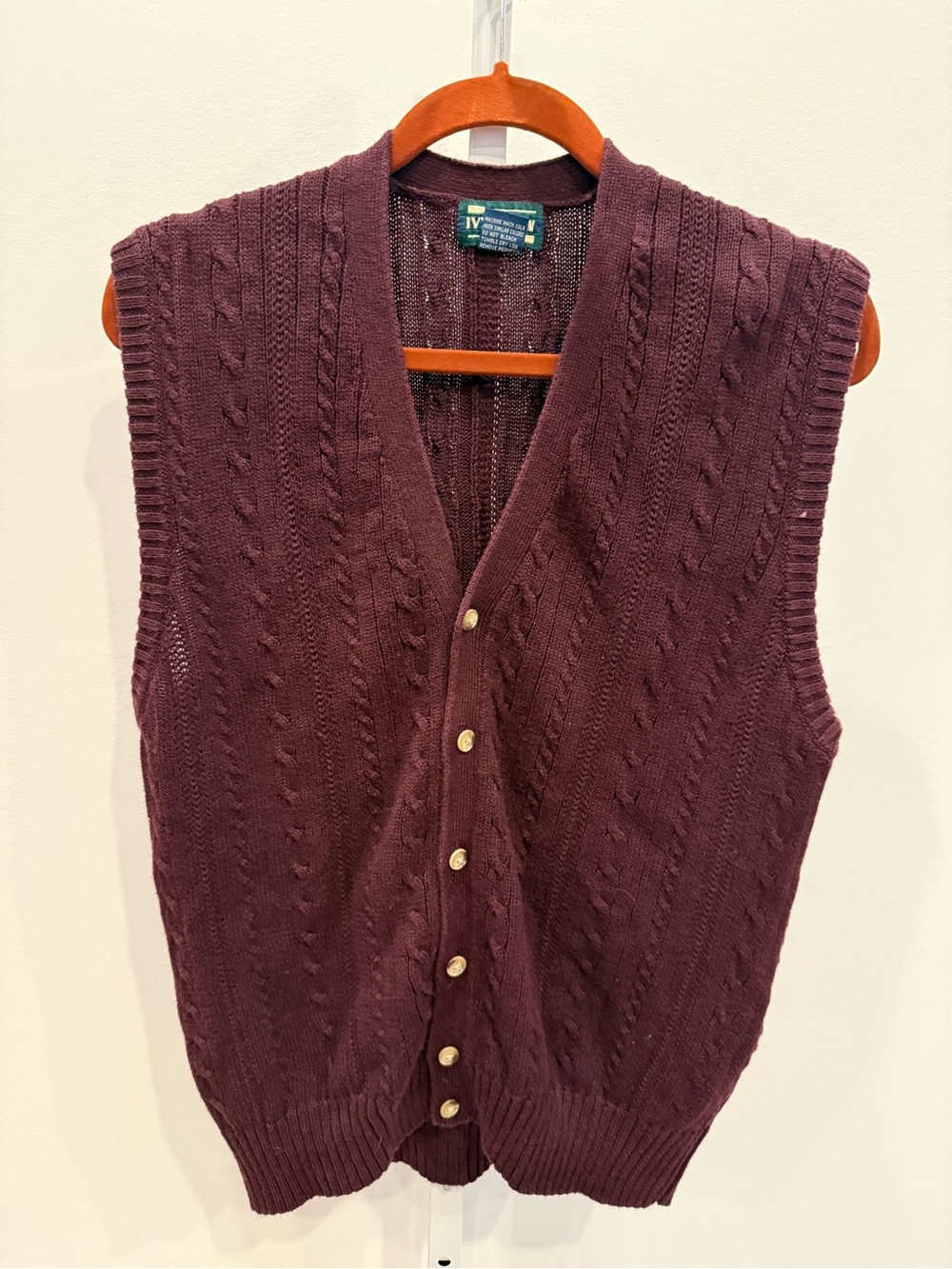 Vintage 90s Ivy Crew Classic Cable Knit Button-Front Vest Plum Size M Grandpa